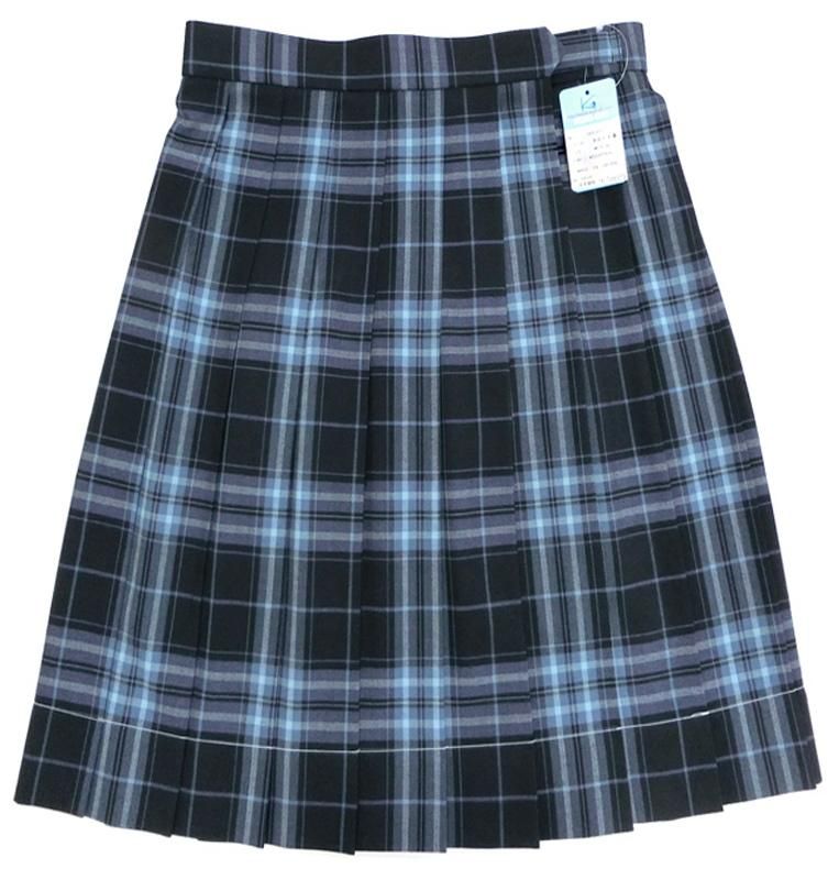 KURI-ORIクリオリ濃紺×サックスチェック制服サマースカートW60～72 丈