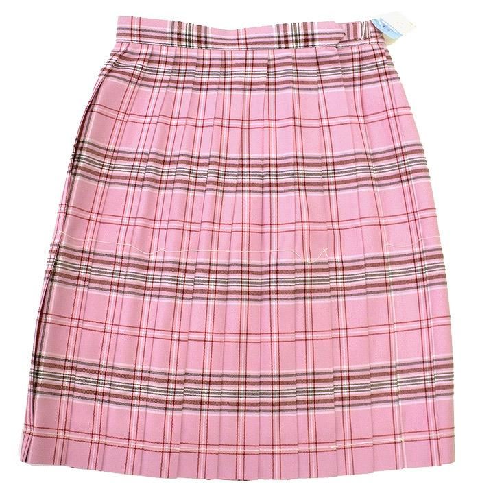 制服スカート KURI-ORI ピンクチェック 車ヒダ20本 W63/W66 丈48(ひざ