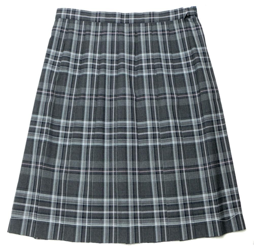 制服スカート 夏用 濃淡グレー×ピンクチェック W60～72 丈54/57 ひざ丈