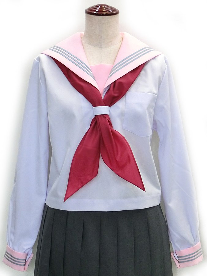 KURI-ORI 長袖白セーラー服（ピンク衿） アイラブ制服