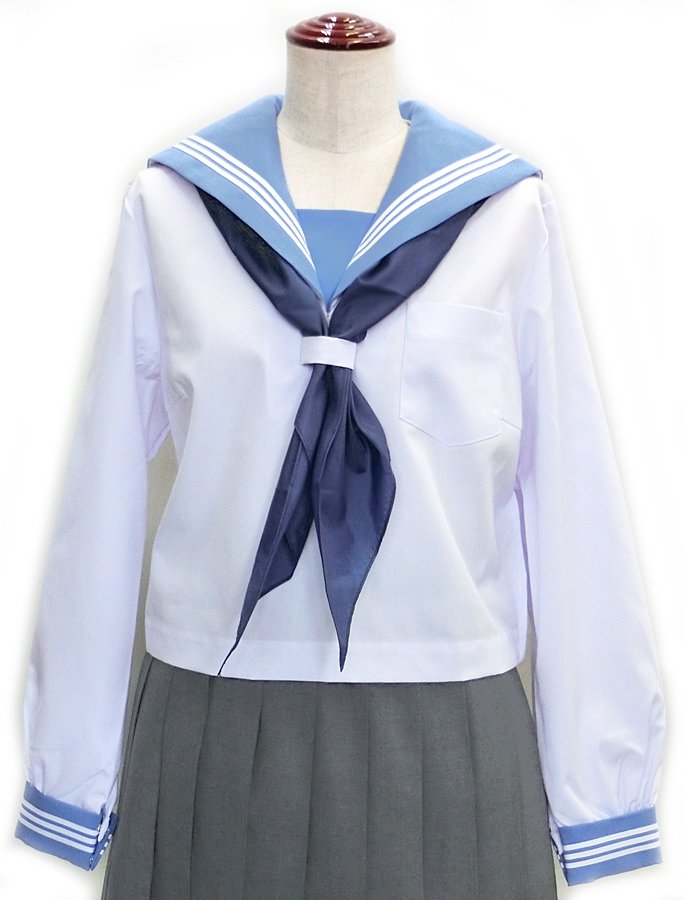 KURI-ORI　長袖白セーラー服（サックス衿） - アイラブ制服