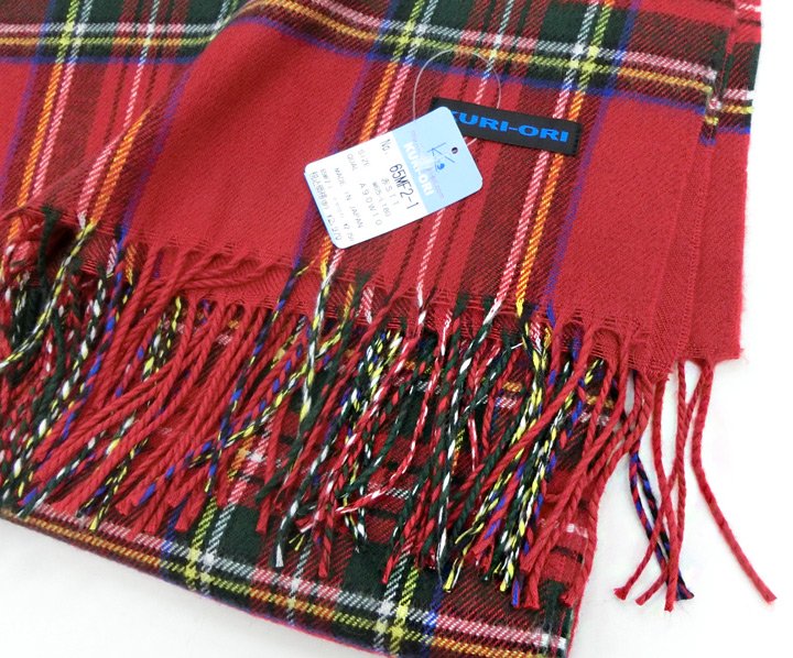 日本製☆ストールサイズのウール混チェック柄大判マフラー(赤タータンチェック）通販 - アイラブ制服