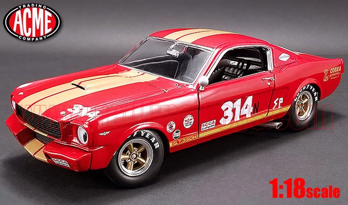 ACME 1966 シェルビー GT350H レンタレーサー レッド/ゴールドストライプ 1:18 - レッドラインコレクティブルズ