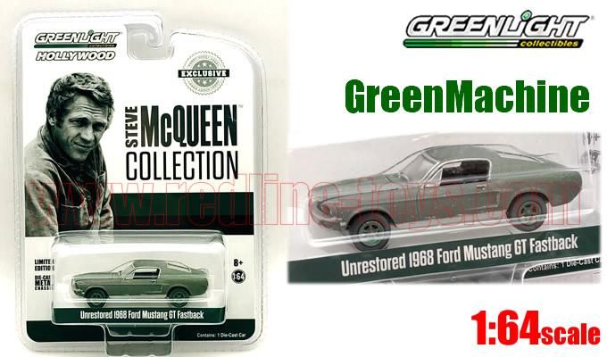 グリーンライト スティーブ・マックイーン コレクション 1968 フォード マスタング GT ファストバック Unrestored 1:64  GreenMachine - レッドラインコレクティブルズ