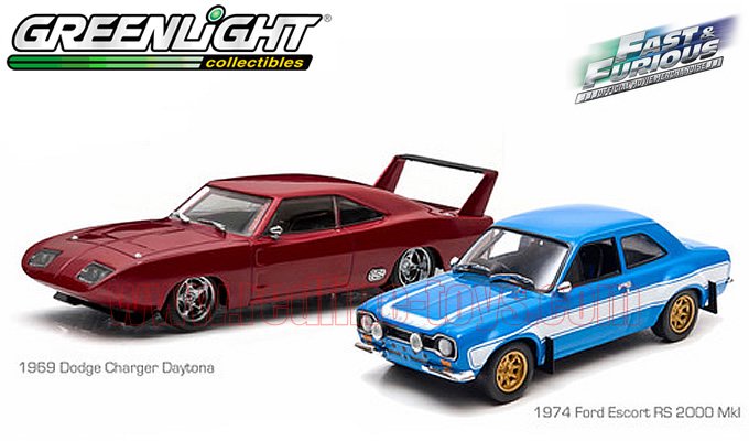 グリーンライト FASTu0026FURIOUS（ワイルド・スピード） 1969 チャージャー デイトナ u0026 1974 エスコート RS 1:43 -  レッドラインコレクティブルズ