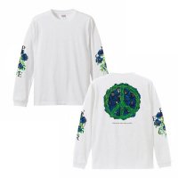 ■SATOSHI MIYATA_blue rose peace symbol L/S T-shirt white■