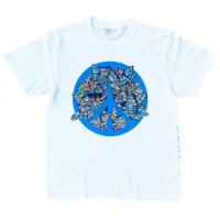 ■SATOSHI MIYATA_Coral pattern peace symbol S/S T-shirt white / blue■