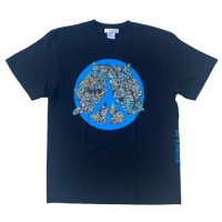 ■SATOSHI MIYATA_Coral pattern peace symbol S/S T-shirt black / blue■