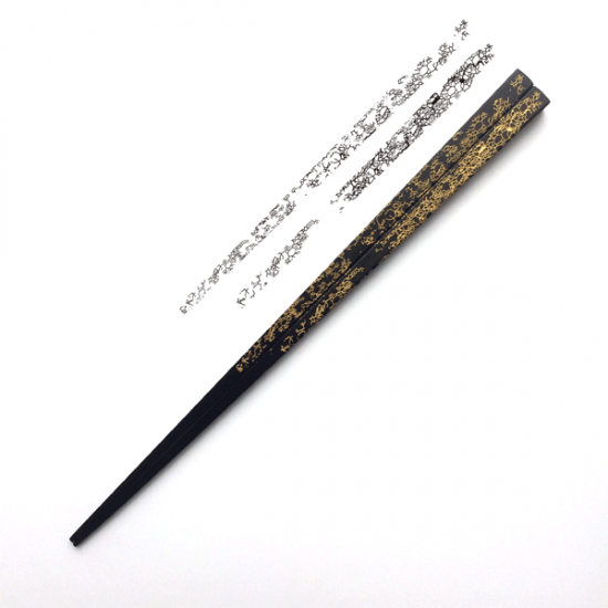 ひび黒檀角箸（金）23.5cm【※一点モノ】　