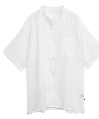 麻100% ちぢみ ユニセックス スタンド カラー シャツ Whiteの商品画像