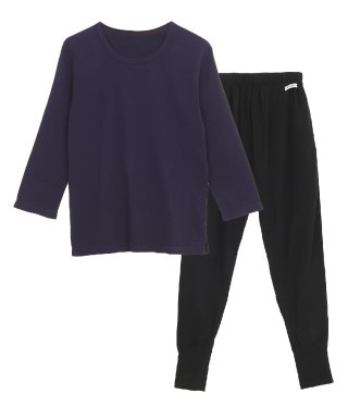 【 お得セット 】レディース 七分袖 Tシャツ 至極紫色 × リブ付 ジョッパーズパンツ 漆黒色の商品画像