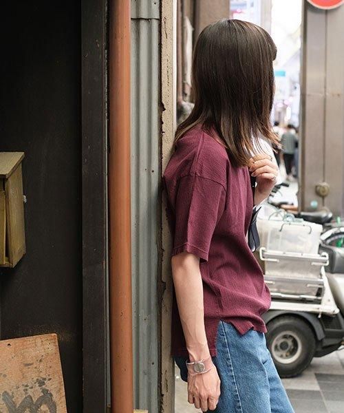 自然シボ メンズTシャツ | バーガンディ - 楊柳生地 専門店 山城
