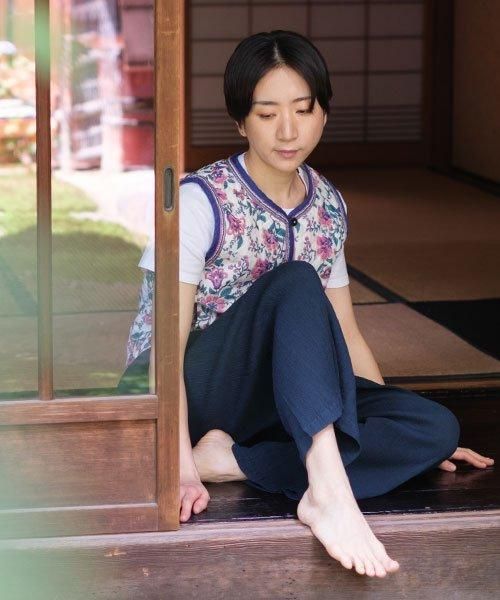 形態安定加工 プリーツワイドパンツ | インディゴ - 楊柳生地 専門店