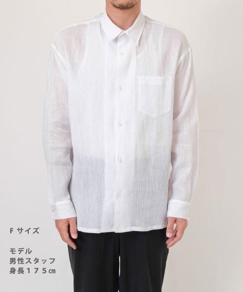 麻100% ちぢみ レギュラー カラー シャツ 長袖 | ホワイト