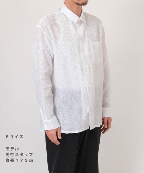 麻100% ちぢみ レギュラー カラー シャツ 長袖 | ホワイト