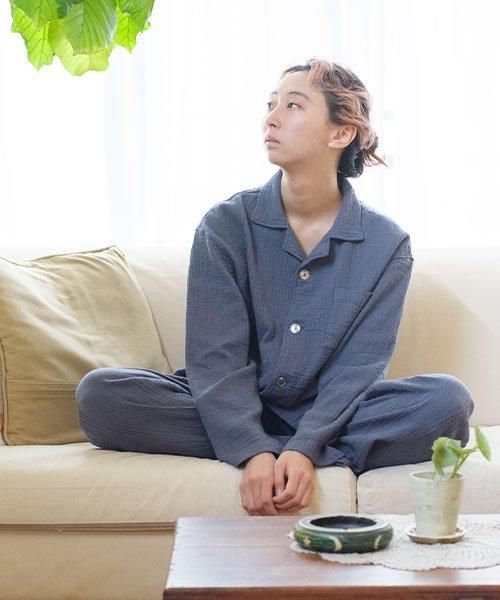 二重ガーゼ パジャマセット | ブルーグレー - 楊柳生地 専門店 山城