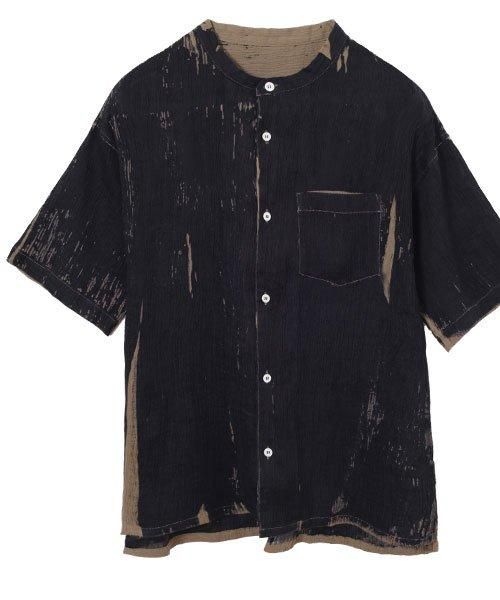 麻100% ちぢみ ユニセックス スタンド カラー シャツ | オーバーダイ