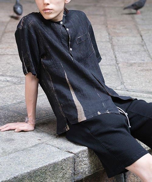 麻100% ちぢみ ユニセックス スタンド カラー シャツ | オーバーダイ