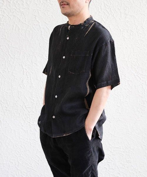 ミ*オ様 新品同様ハグオーワー(C&クロス)オックスフォードスタンドカラーシャツ 麻100% ちぢみ ユニセックス スタンド カラー シャツ | オーバーダイ