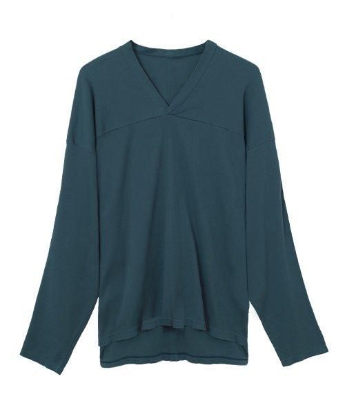 ピケ 着物Vネックシャツ 長袖 | ダークグリーン - 楊柳生地 専門店