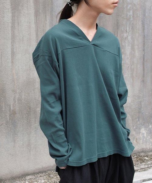 ピケ 着物Vネックシャツ 長袖 | ダークグリーン - 楊柳生地 専門店