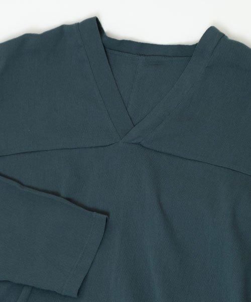 ピケ 着物Vネックシャツ 長袖 | ダークグリーン - 楊柳生地 専門店