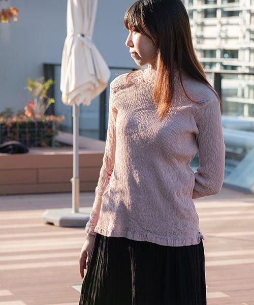 プリーツ ハイネックシャツ | スモーキーピンク - 楊柳生地 専門店