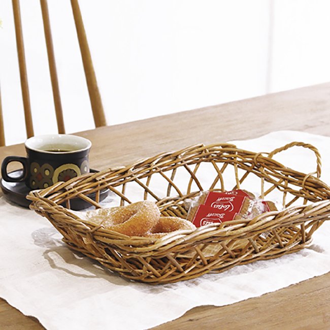 ラタン トレイ テーブル バスケット 収納 パン おやつ かご 籐