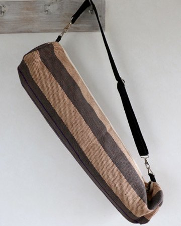 ヨガバッグ(ヨガマットケース)  手織ジュート麻生地  ボーダー パープル系