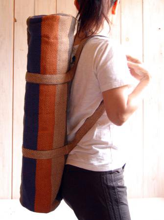 ヨガバッグ(ヨガマットケース)  手織ジュート麻生地 ボーダー オレンジ系 2handle