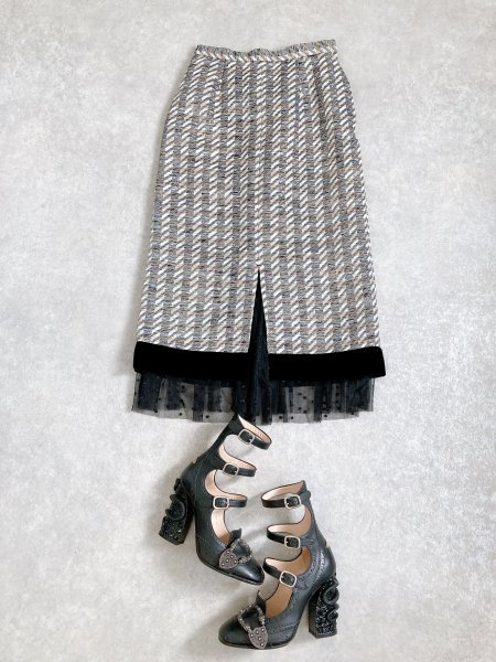 チュールレイヤードタイトスカート(ラメツイード)- 大人ガーリー系通販フェミニンファッション テンドレスエピーヌ