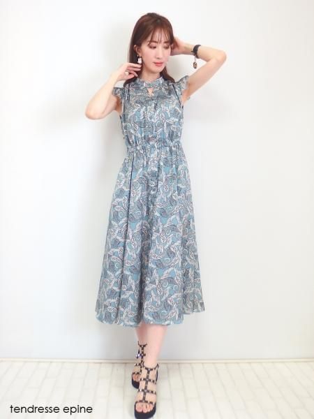 ペイズリー柄ノースリーブフレアワンピース インナーキャミソールワンピース付 大人ガーリー系通販フェミニンファッション テンドレスエピーヌ ペイズリー柄ノースリーブフレアワンピース インナーキャミソールワンピース付 大人ガーリー系通販フェミニンファッション テンドレスエピーヌ