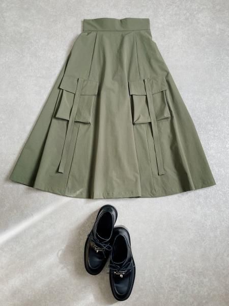 ワークポケットフレアスカート（カーキ）- 大人ガーリー系通販