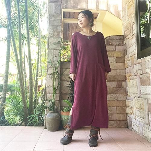 杢調素材 Bigポッケ シンプルロングワンピース 全3色 Teeruuk Thailand ボヘミアン ジプシー エスニック 杢調素材 Bigポッケ シンプルロングワンピース 全3色 Teeruuk Thailand ボヘミアン ジプシー エスニック