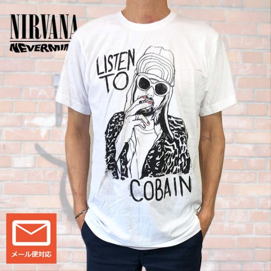 Nirvana ニルバーナ Listen To Cobain カート コバーン イラスト ホワイト Tシャツ