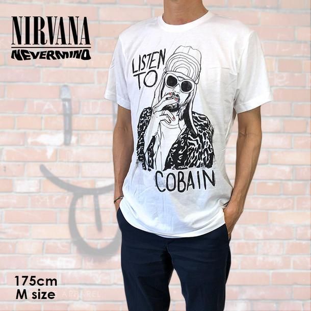 Nirvana ニルバーナ Listen To Cobain カート コバーン イラスト ホワイト Tシャツ