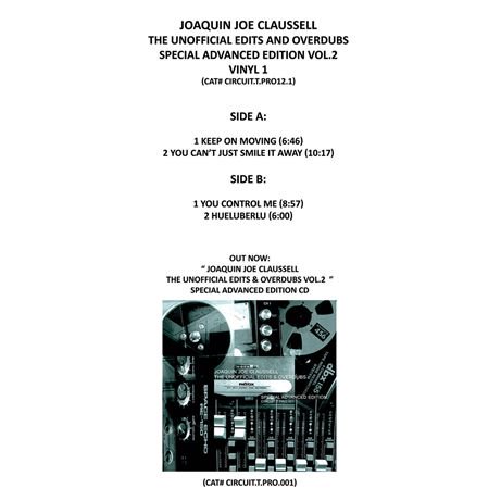 [7月上旬] JOAQUIN JOE CLAUSSELL - UNOFFICIAL EDITS u0026 OVERDUBS SPECIAL ADVANCED  EDITION VOL2 VINYL 1(12inch)