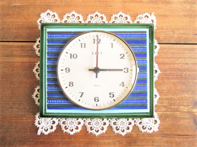 ドイツ・ＺＥＩＴ社製・陶器ウォールクロック/壁掛け時計♪ ブルー