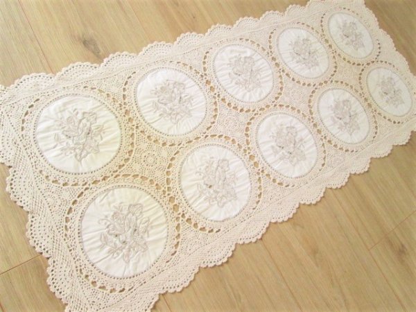 パナマ製 大型テーブルクロス テーブルナプキン10枚 刺繍 レース編み