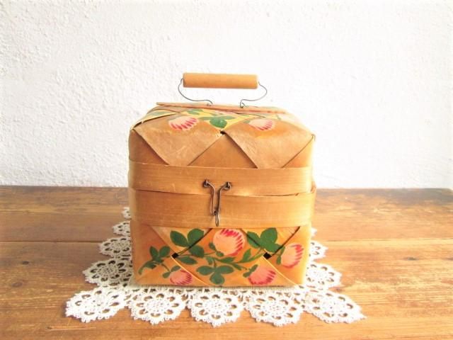 スポーンコリ縦長バスケット 蓋付き アンティーク アンティーク