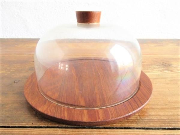 スウェーデンチークプレートとガラスドーム北欧※デンマークヴィンテージ