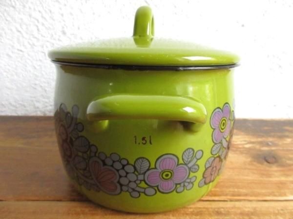 ARABIA Finel/フィネル/ホーロー製両手鍋プリマベーラ緑