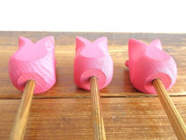 P 木製チューリップのオブジェ：ピンク3本＆葉っぱ付き。。。♪ - 北欧