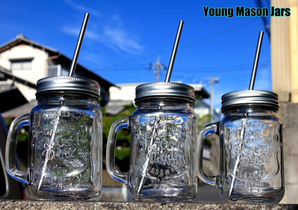 Youngブランド メイソンジャータンブラーマグハンドル ステンレス製ストロー付 I Love Celeb Youngブランド メイソンジャータンブラーマグハンドル ステンレス製ストロー付 I Love Celeb