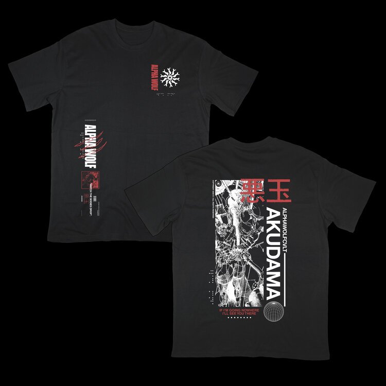 ALPHA WOLF / akudama black T-shirt - Music Revolution 礎-ISHIZUE