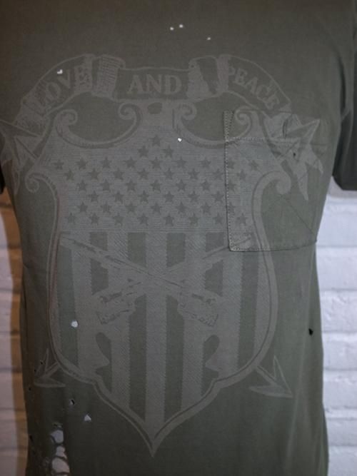 roar/ロアー】”SHIELD PISTOL” LASER PRINT DAMAGE T-SHIRTS