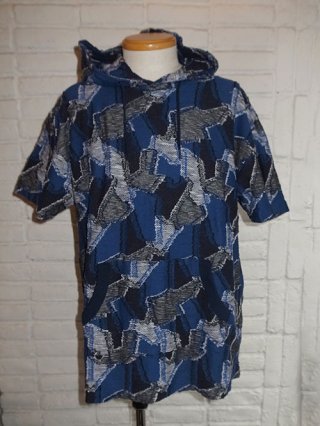 <font color=red>50%OFF</font>【roar/ロアー】PATCHWORK JACQUARD BIG S/S HOODIE (NAVY)