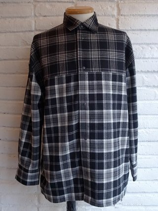 <font color=red>30%OFF</font>【SUPERTHANKS/スーパーサンクス】SWITCHING BACK OPEN SHIRT (GRAY CHECK)