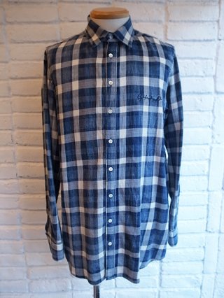 <font color=red>30%OFF</font>【GalaabenD/ガラアーベント】インディゴブリーチ　チェックシャツ (BLUE×OFF WHITE)