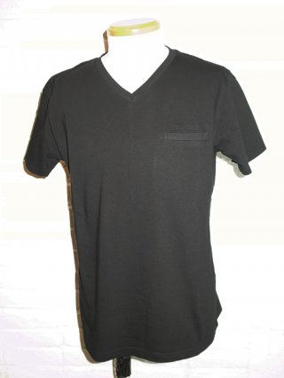 【STRUM/ストラム】Natural Soft Cotton Plain Stitches V neck T-shirts (BLACK)